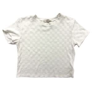 NWT Atelier by Kirious Cream Textured Checkerboard Knit Shirt Women's Size Large